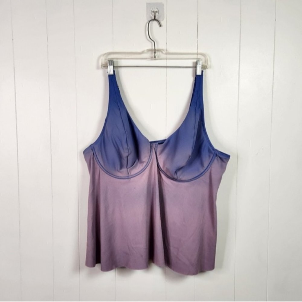 Penningtons Underwire Tankini Bathing Suit Top Swim Suit 3X Purple Blue Ombre